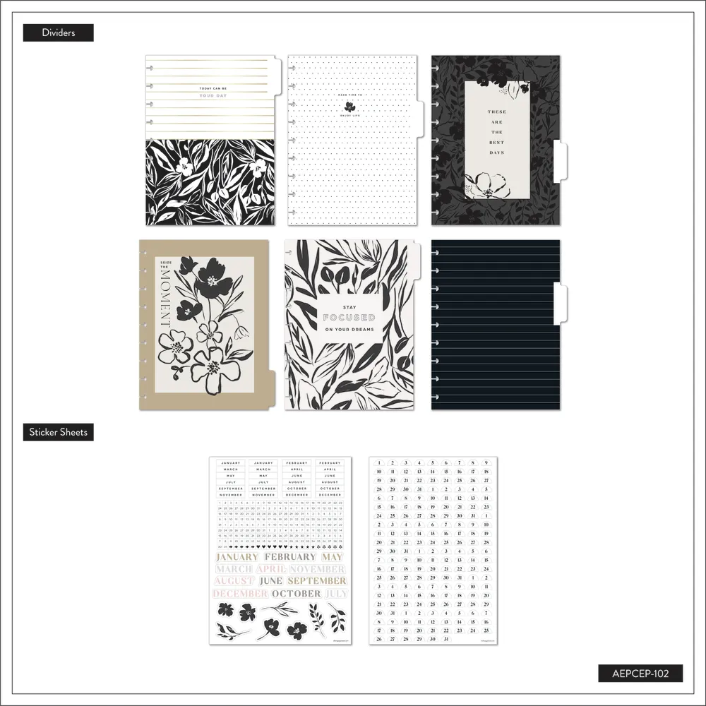 Happy Planner Classic Sketchy Florals recharge agenda 6 mois verticale