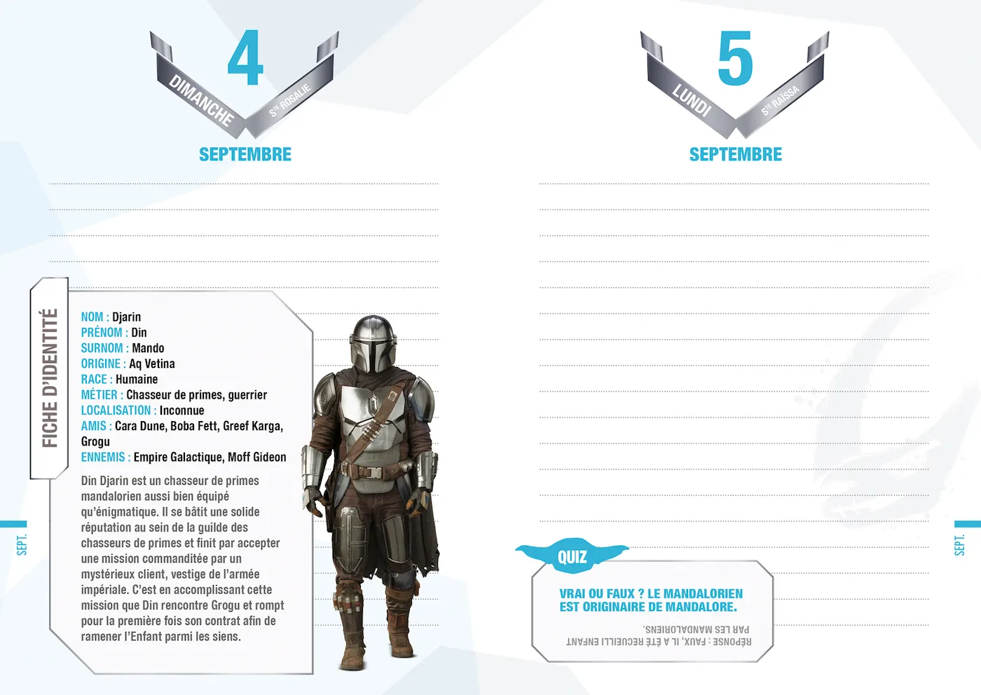 Frigobloc Mandalorian 2023-2024 agenda scolaire une page par jour