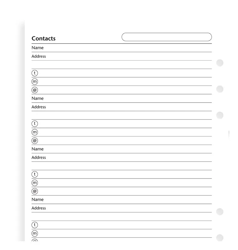 Filofax recharge carnet adresses A5 20 feuilles