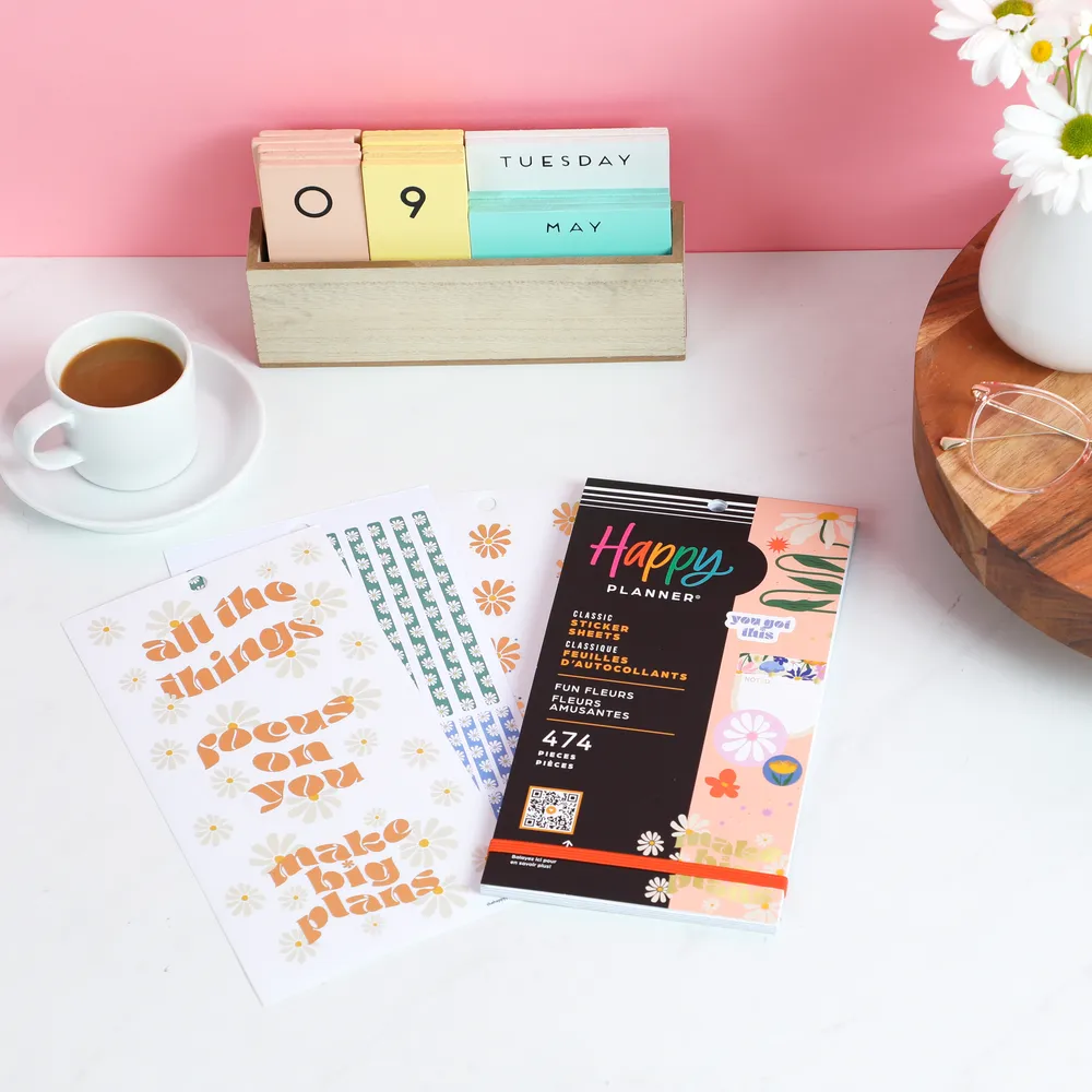 Happy Planner Fun Fleurs autocollants 474 doré 30 feuilles