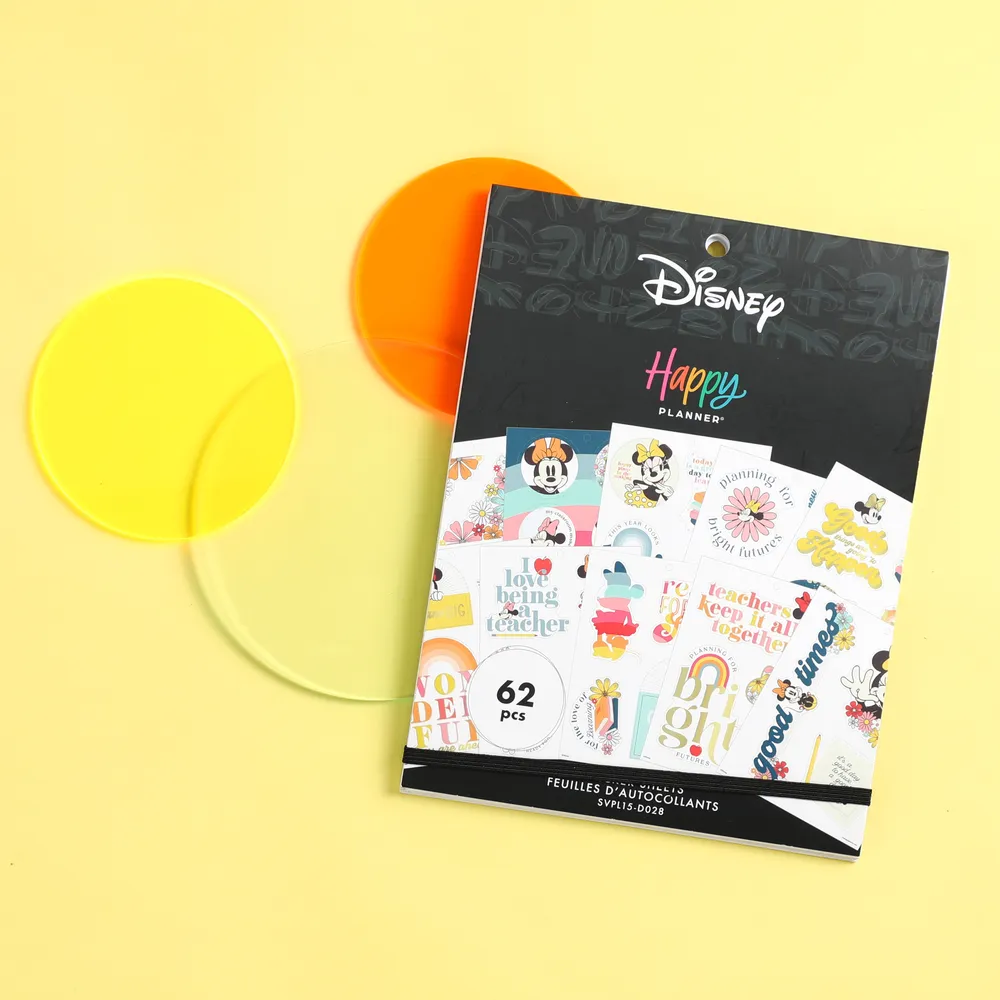 Happy Planner Disney Minnie Teacher stickers grand 15 feuilles 62 pièces