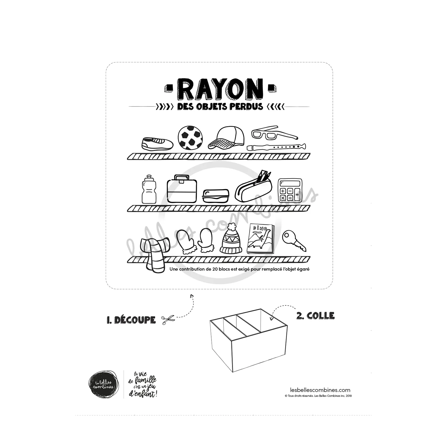 Les Belles Combines Rayon objets perdus affiche 20 jetons bilingue