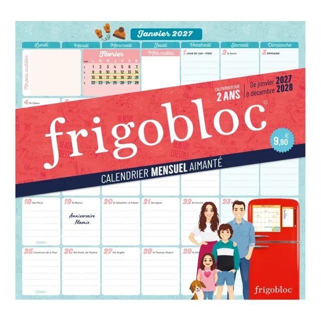 Frigobloc Planning mensuel 2 ans calendrier janv 2027-déc 2028