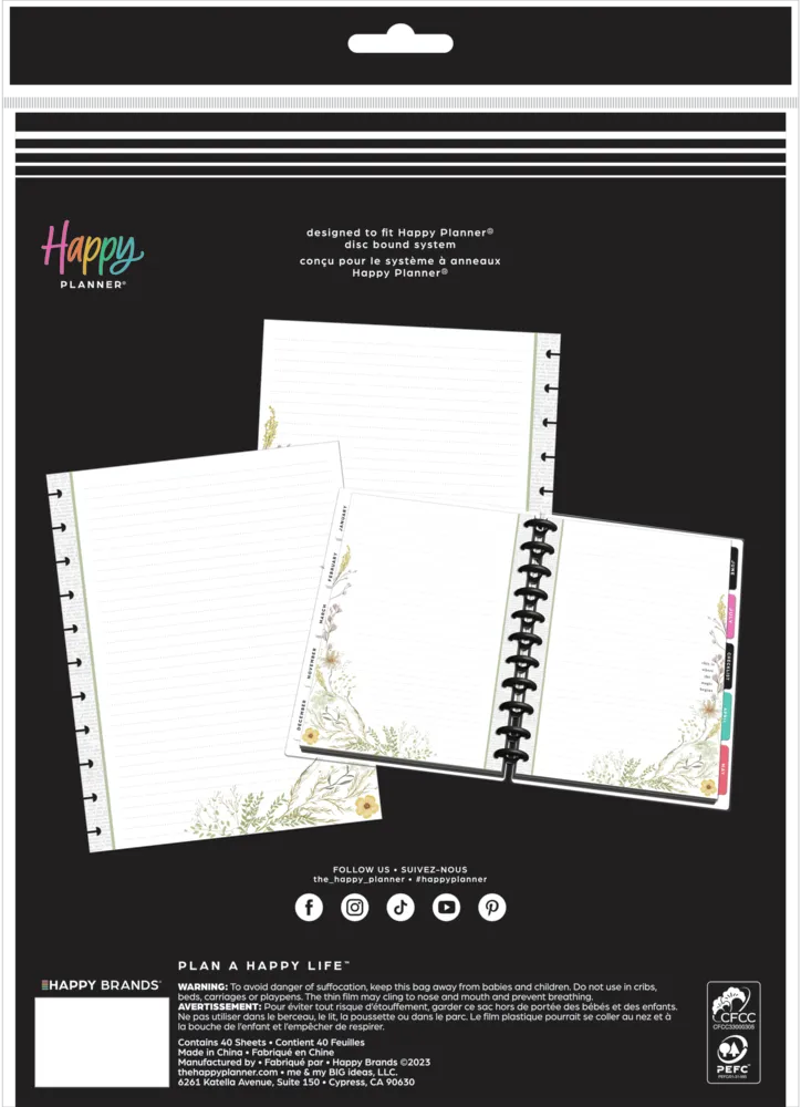 Happy Planner Reading in the Garden recharge Big pointillée 40 feuilles