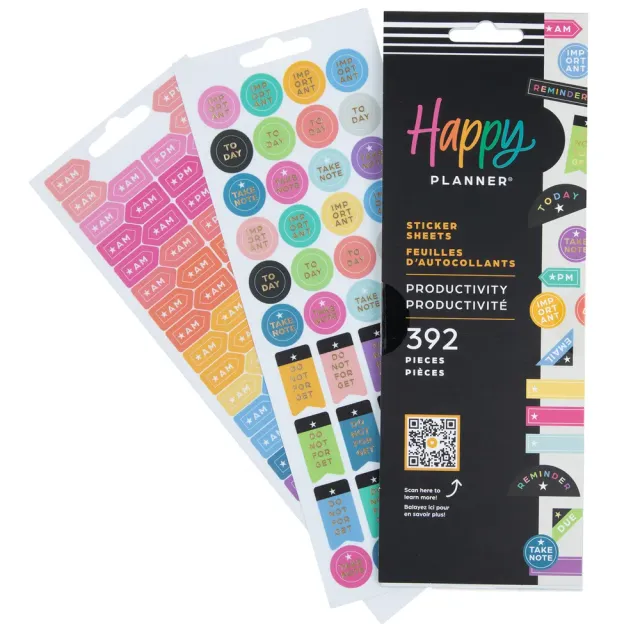 Happy Planner Productivity stickers 8 feuilles pense-bêtes
