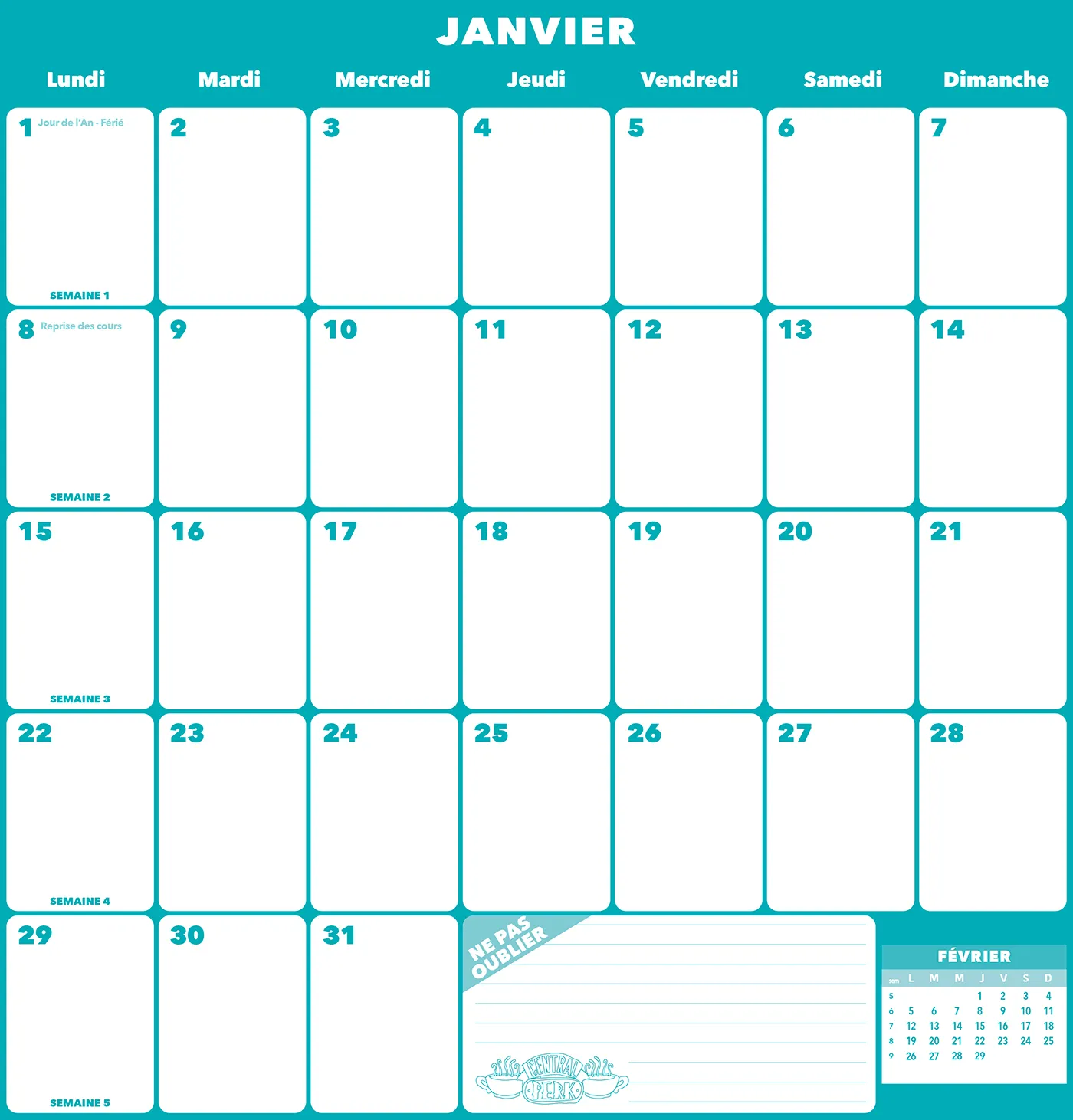 Frigobloc Mensuel Déco Friends 2024 calendrier frigo