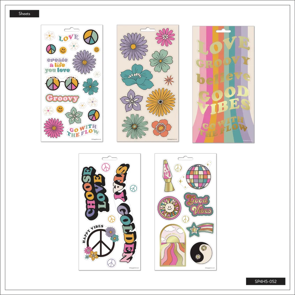 Happy Planner Decades 70s stickers disco 5 feuilles 51 pièces