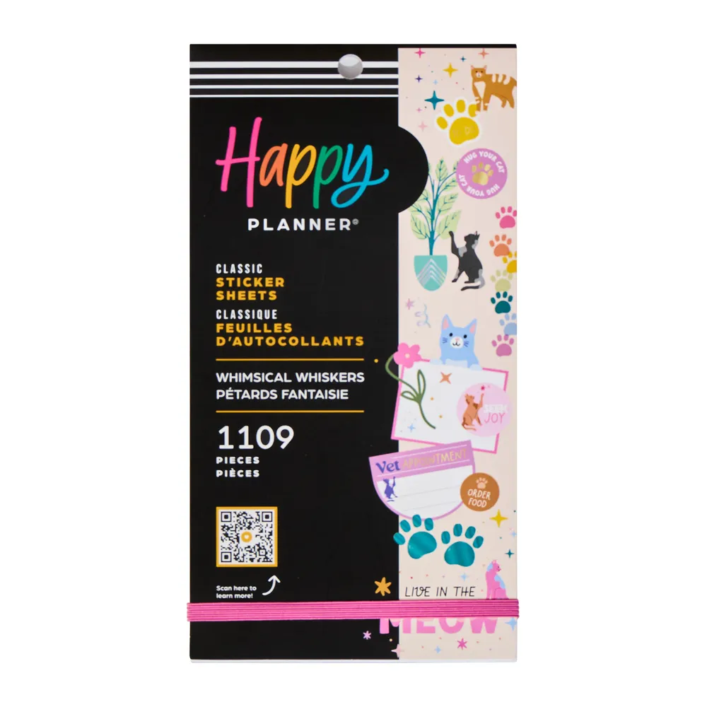 Happy Planner Whimsical Whiskers stickers chats 30 feuilles