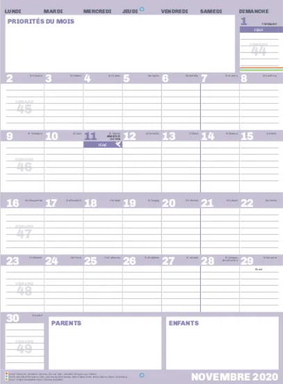 Frigobloc ultra simple calendrier familial sept 2020-déc 2021