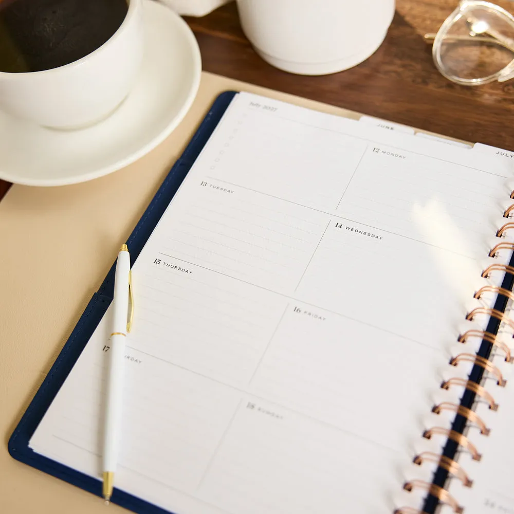 Citrine Navy Herringbone agenda pro 2027 Classic spirale cuir végan