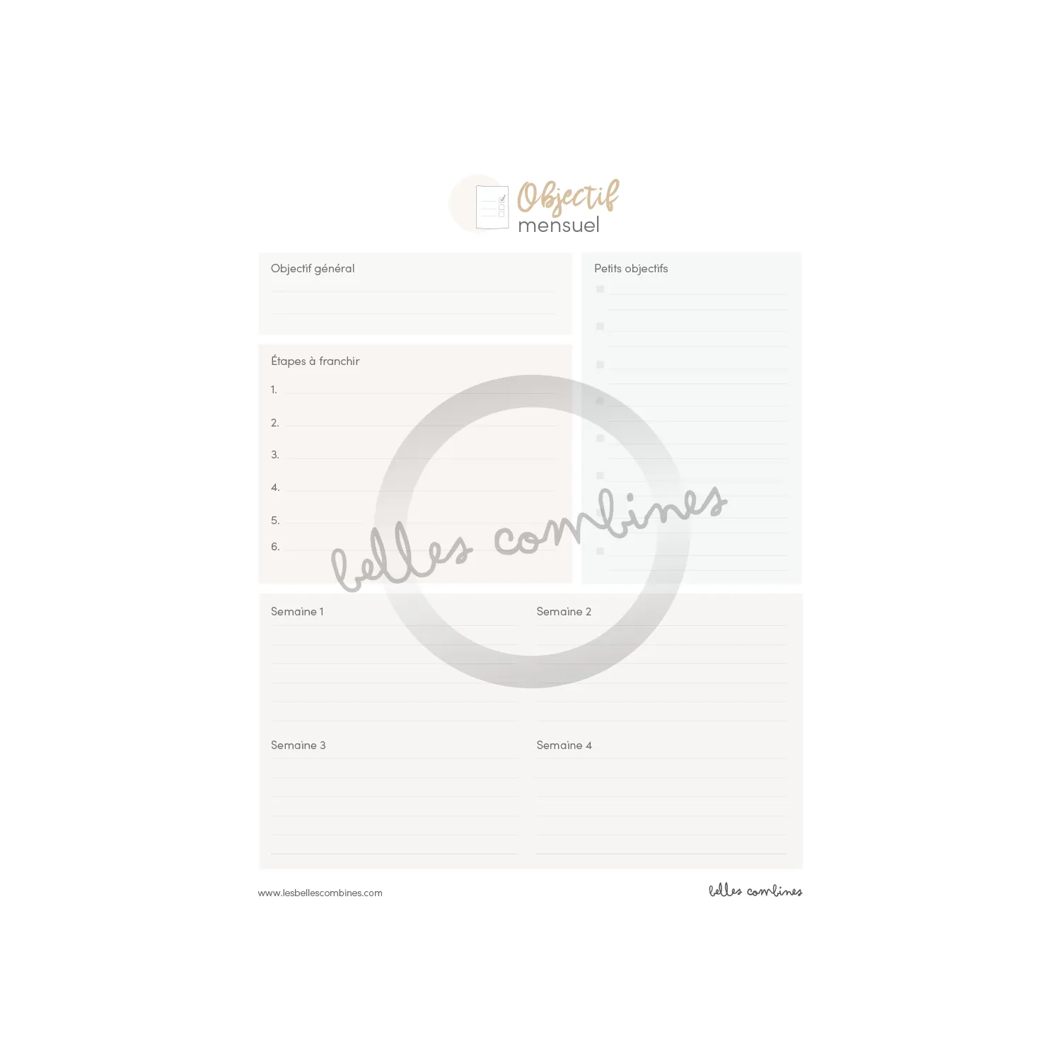 Les Belles Combines Objectif mensuel guide à imprimer