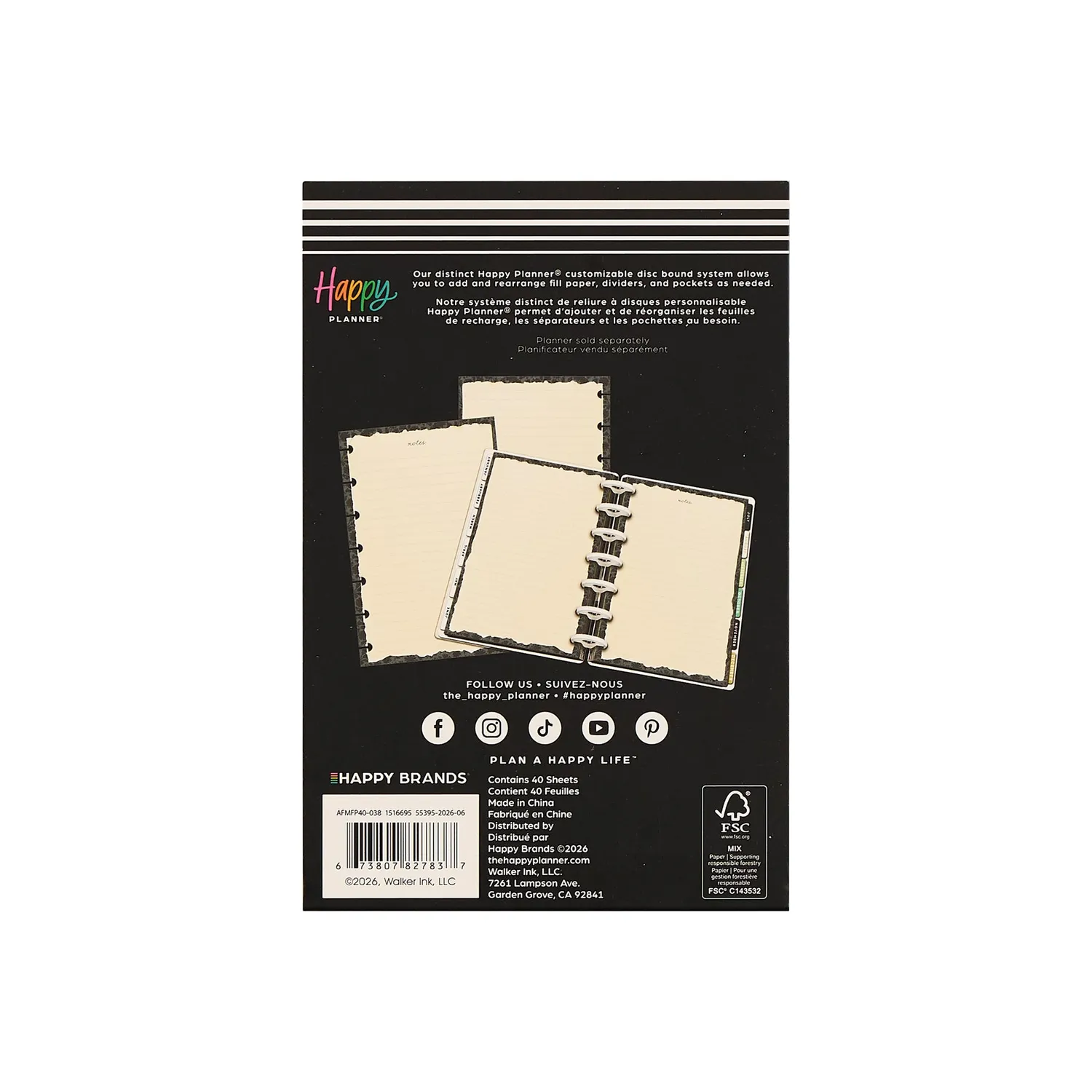 Happy Planner Shadow Fields recharge mini pointillés lignés 40 feuilles