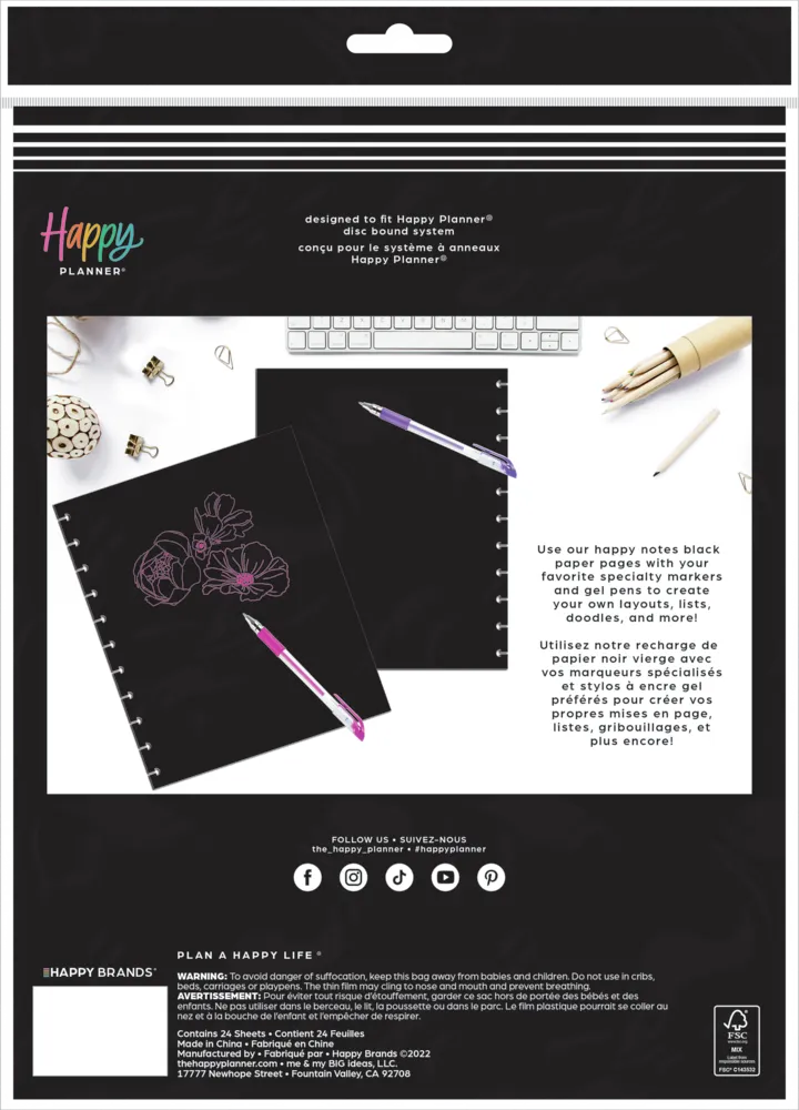 Happy Planner Everyday Essentials papier Big noir 24 feuilles