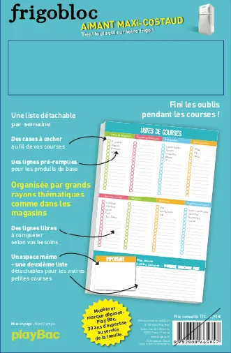 Frigobloc Mes Listes bloc courses semaine 52 listes rayons