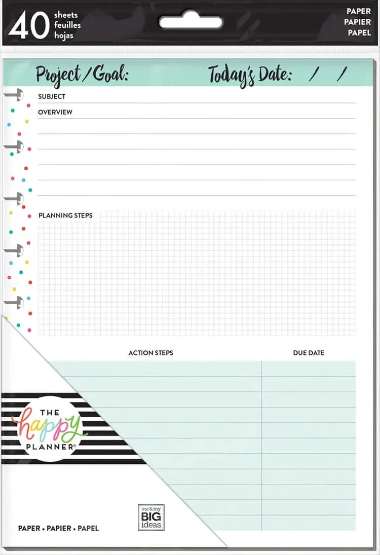 Happy Planner Project papier recharge Classic 40 feuilles