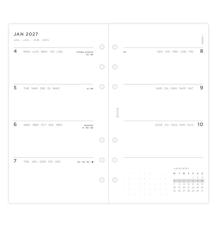 Filofax Minimal agenda 2027 Personal semaine multilingue