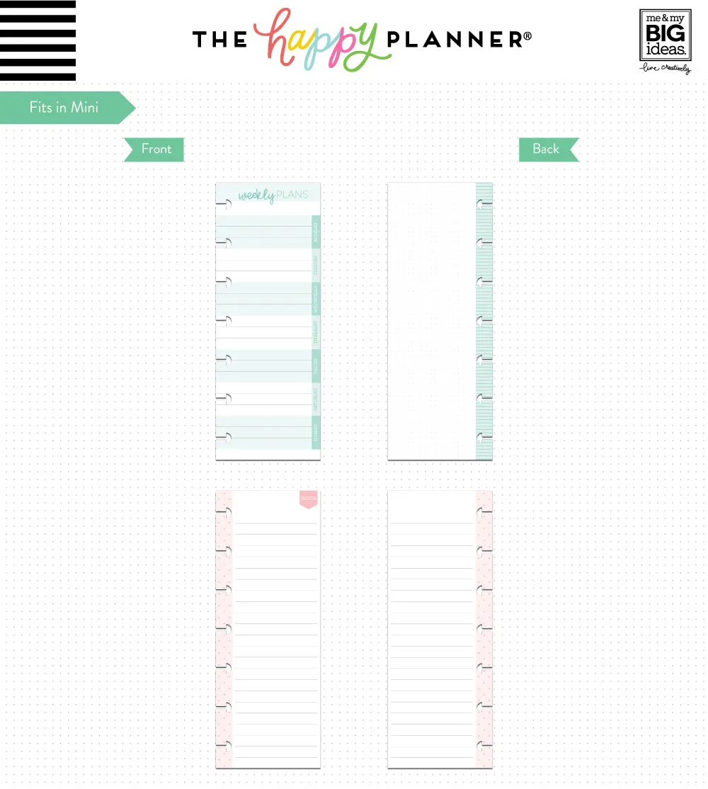 Happy Planner Weekly Notes recharge Mini 60 feuilles