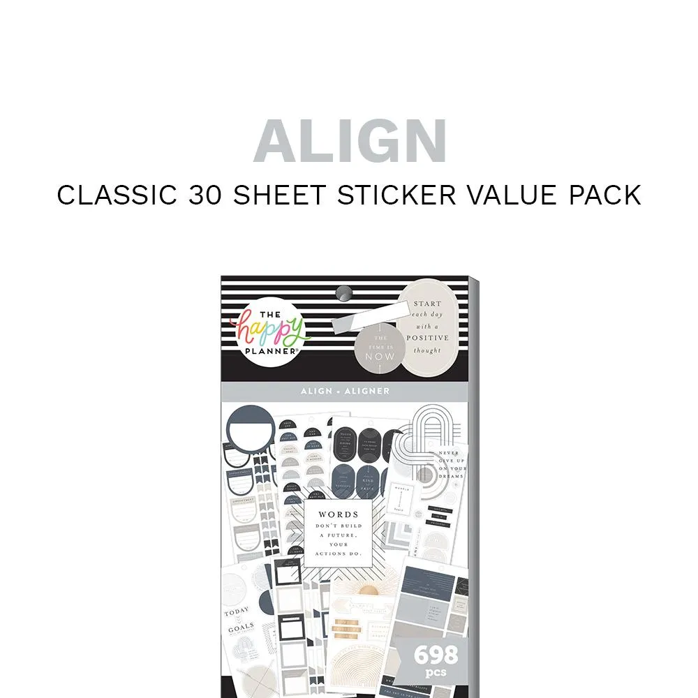 Happy Planner Align stickers 30 planches 698 stickers neutre doré