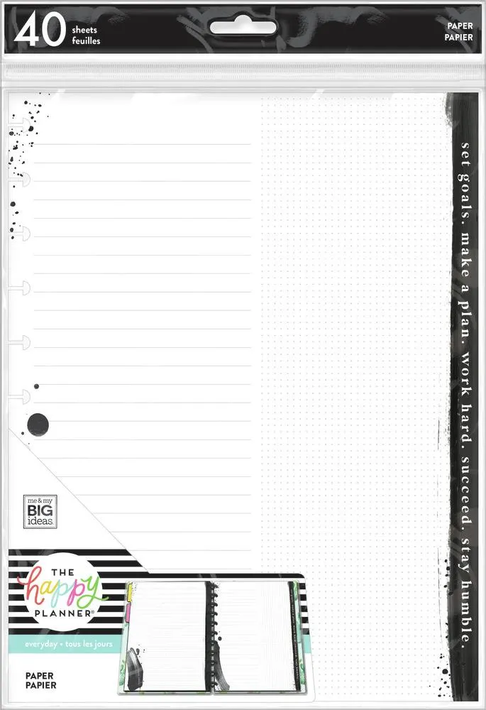 Happy Planner Black White Goals recharge papier Big 40 feuilles