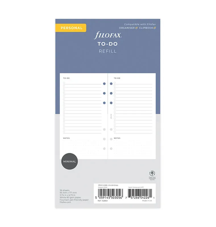 Filofax Minimal To Do recharge agenda Personal listes tâches