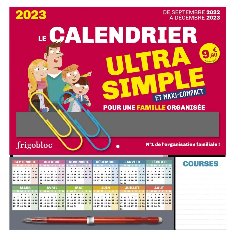 Frigobloc Mini Ultra Simple calendrier famille 16 mois aimanté