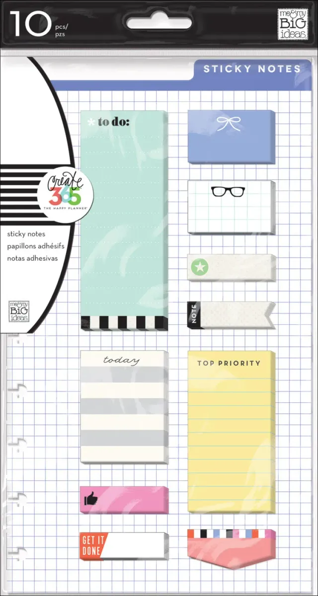 Happy Planner Sticky Notes notes adhésives à anneaux 10 motifs