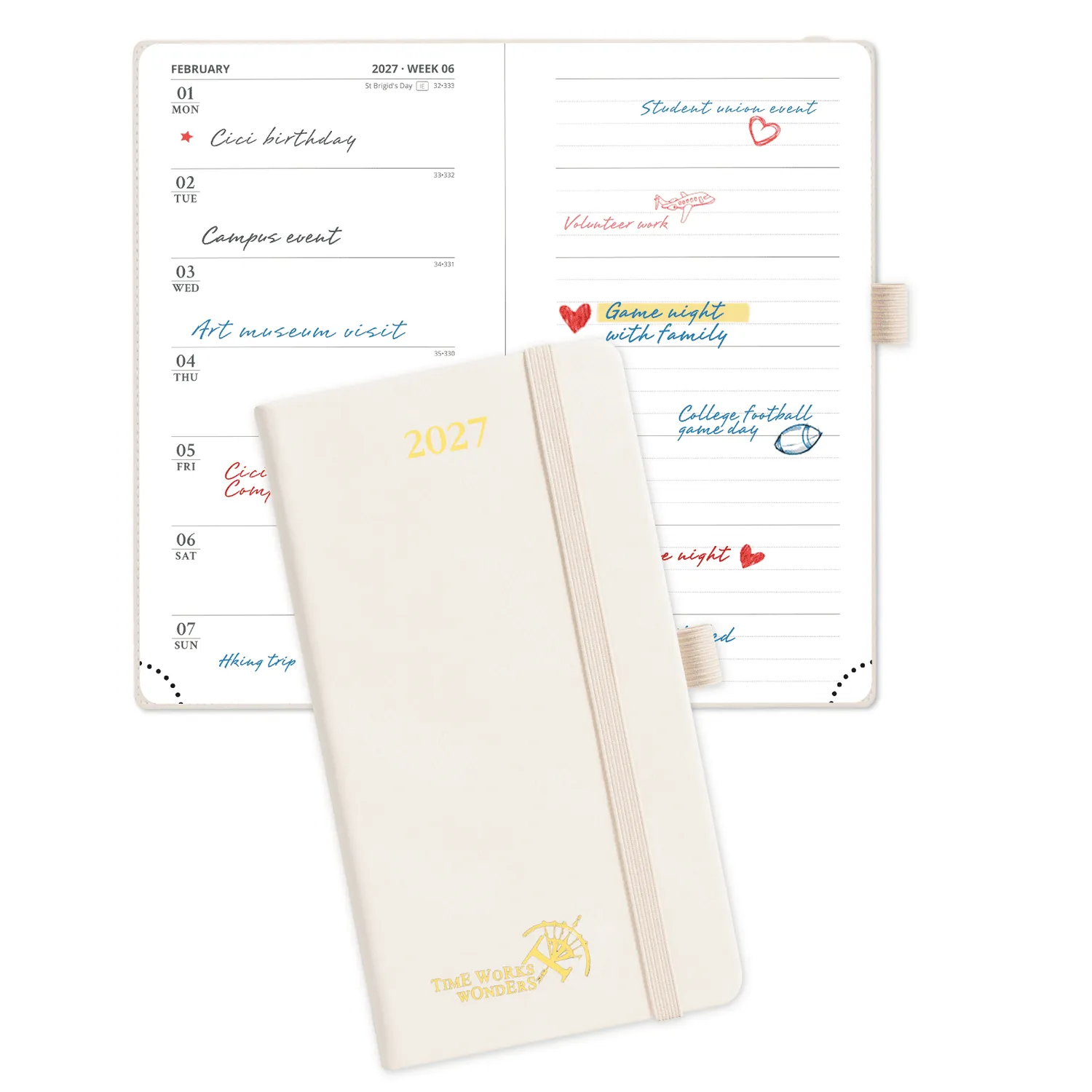 Poprun CENLTP7-27 agenda semainier 2027 poche beige avec notes