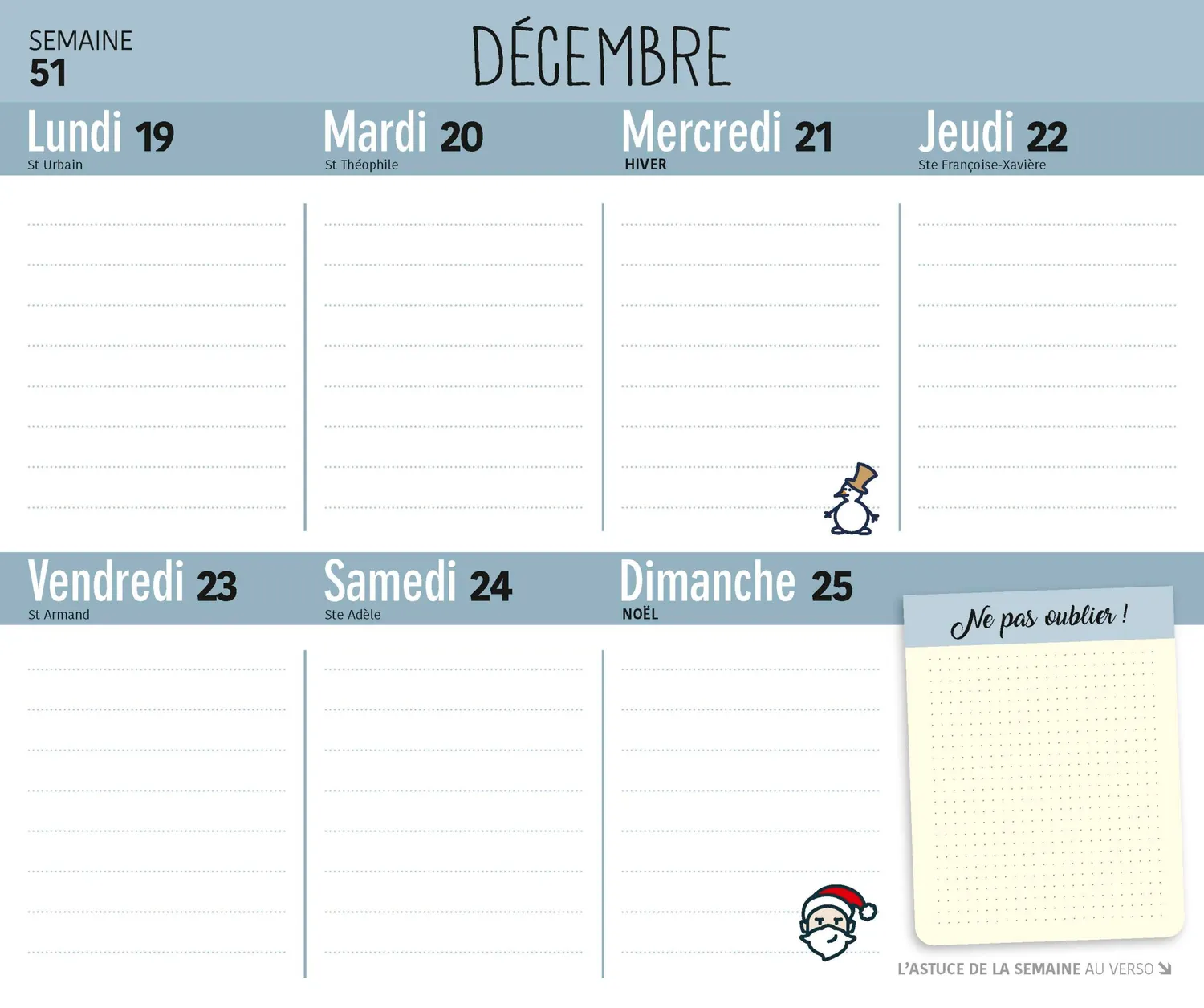 Frigobloc Maison Zen calendrier hebdomadaire aimanté