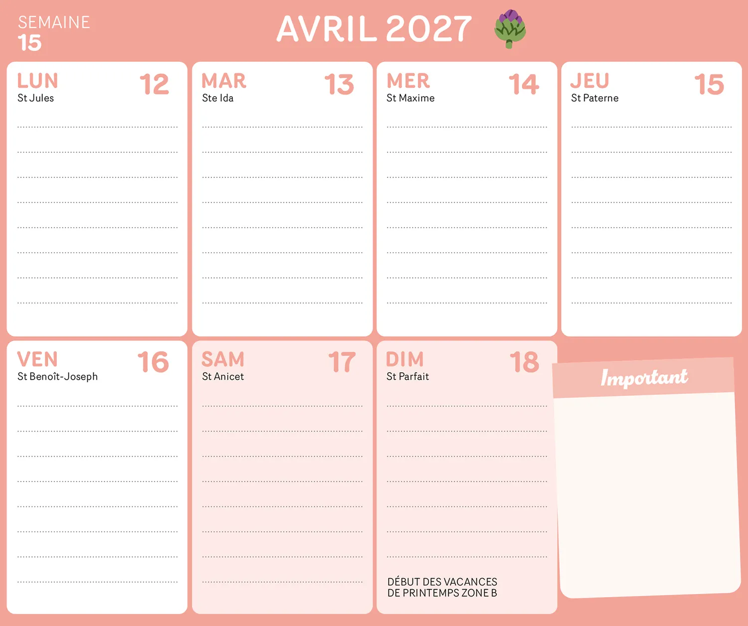 Frigobloc Air Fryer 2027 calendrier familial frigo semaine