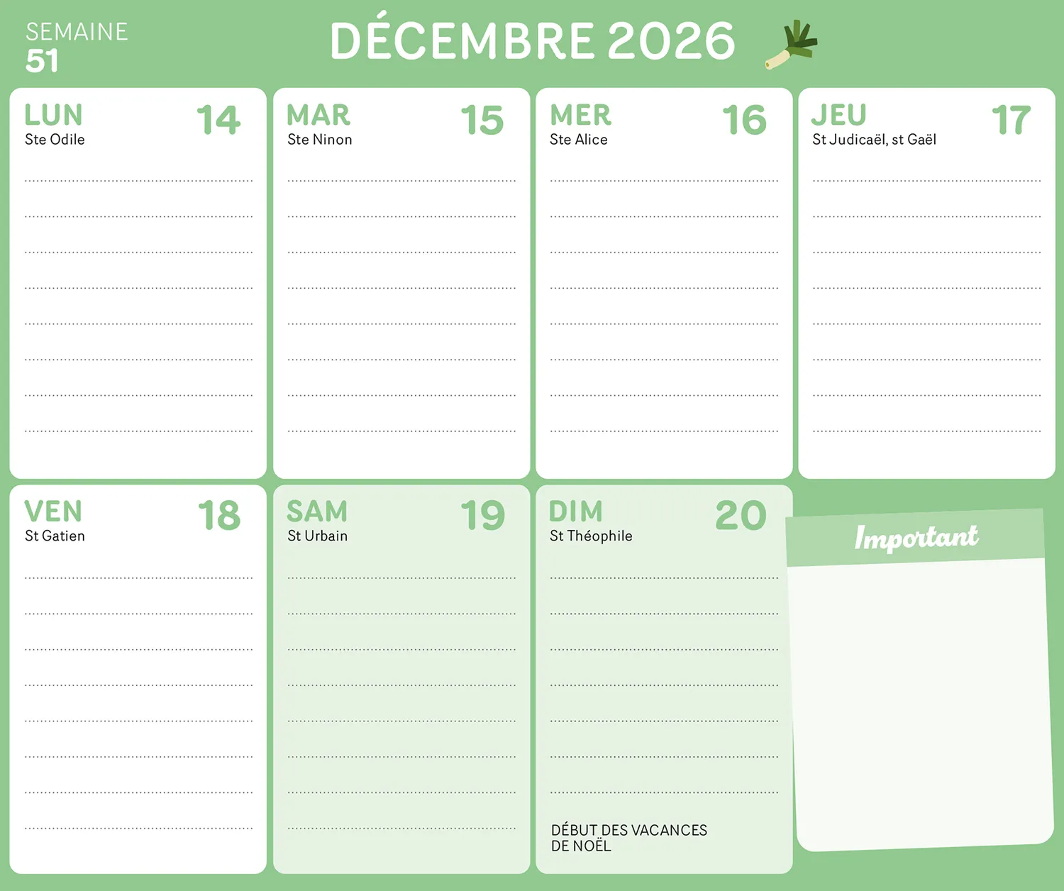 Frigobloc Air Fryer 2027 calendrier familial frigo semaine