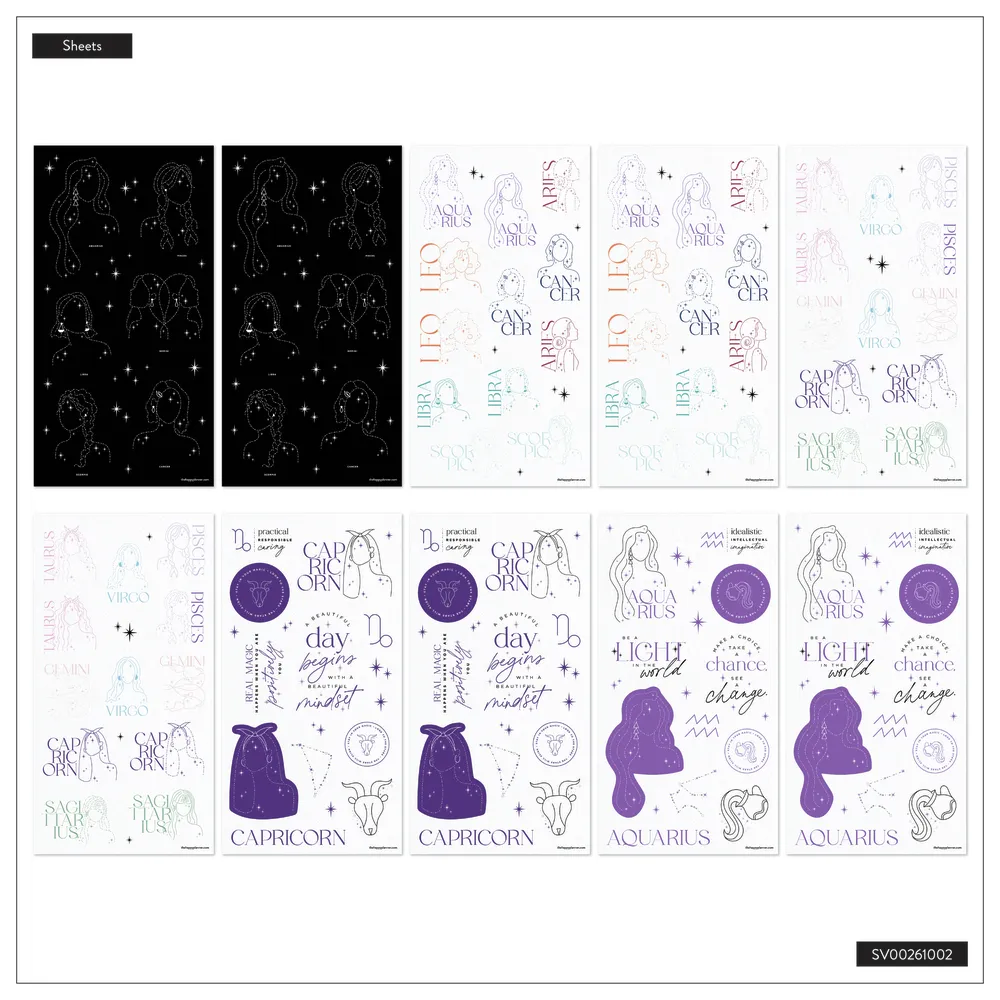 Happy Planner Zodiac Stargazer stickers mega 100 planches doré