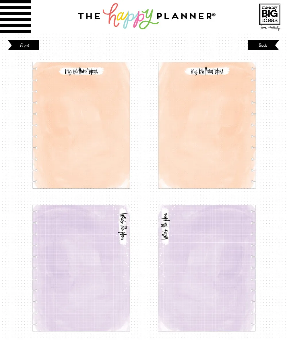 Happy Planner Watercolor Big recharge papier 40 feuilles ligné