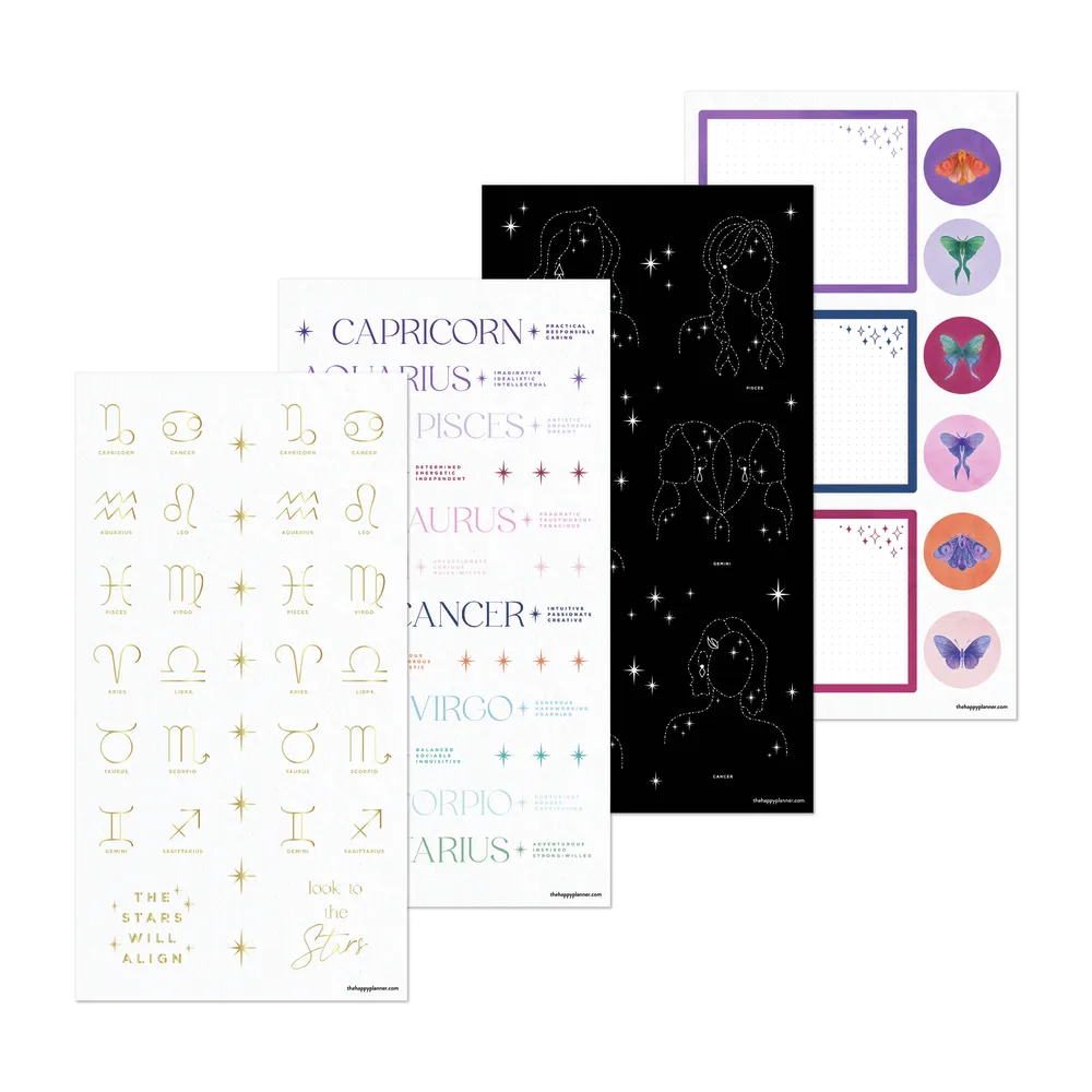Happy Planner Zodiac Stargazer stickers mega 100 planches doré