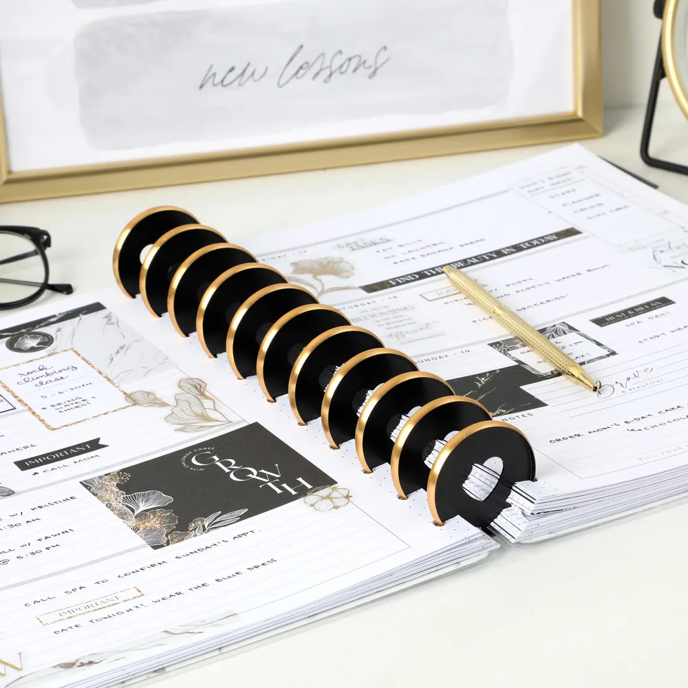 Happy Planner disques métal noir or moyen x11