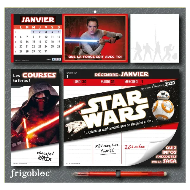 Frigobloc Star Wars 2020 calendrier familial aimanté 12 mois