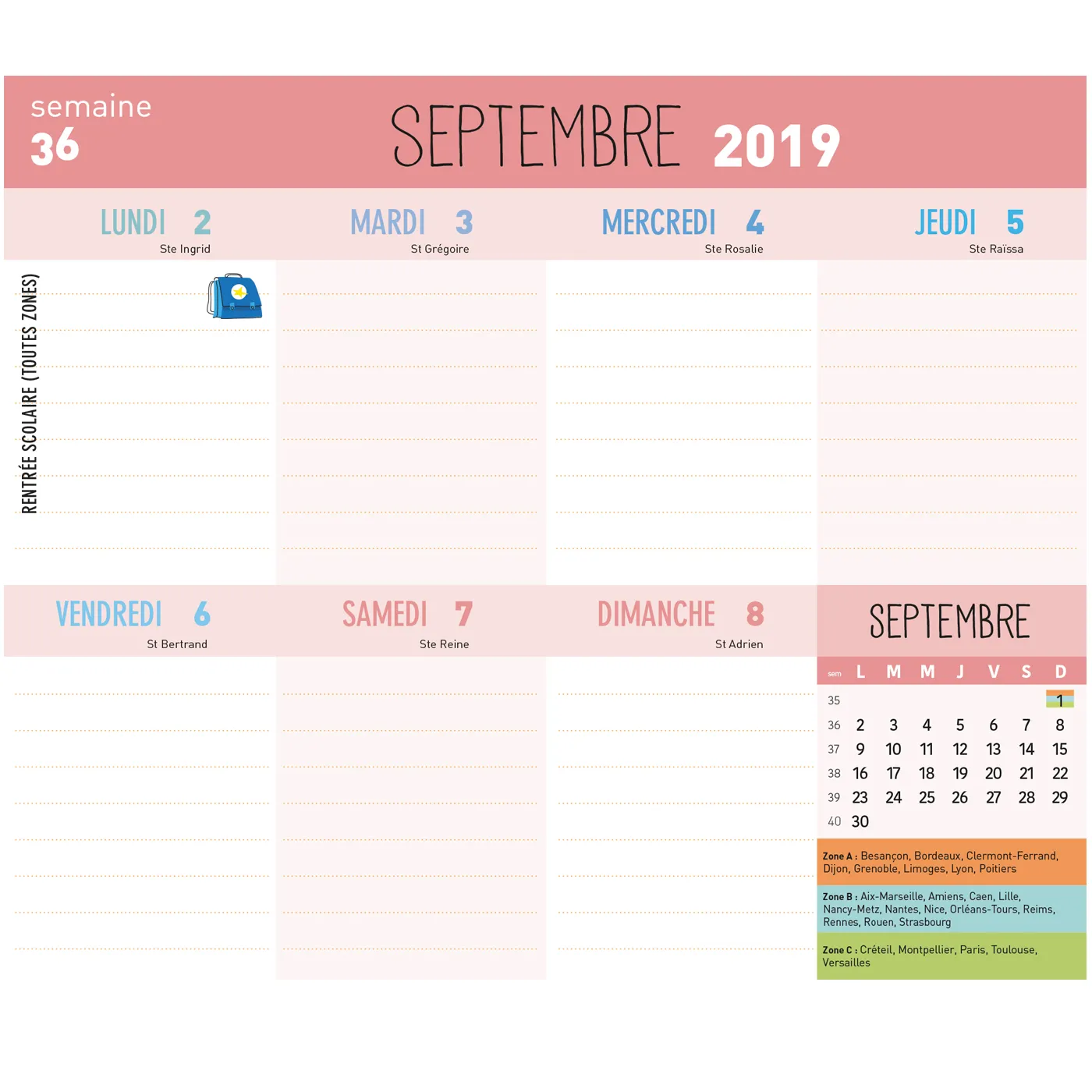 Frigobloc Mini Hebdomadaire 2020 calendrier famille aimanté