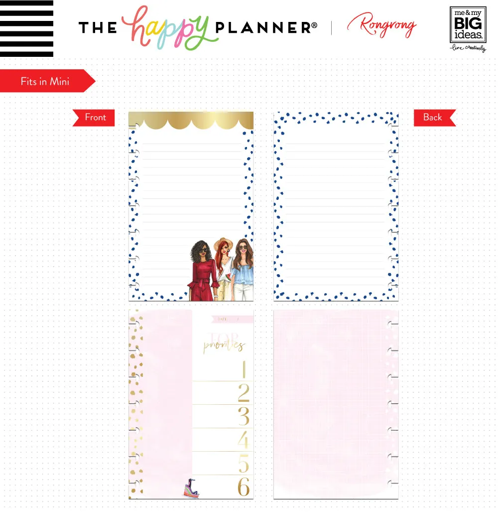 Happy Planner Rongrong mini papier à notes ligné doré 24 feuilles
