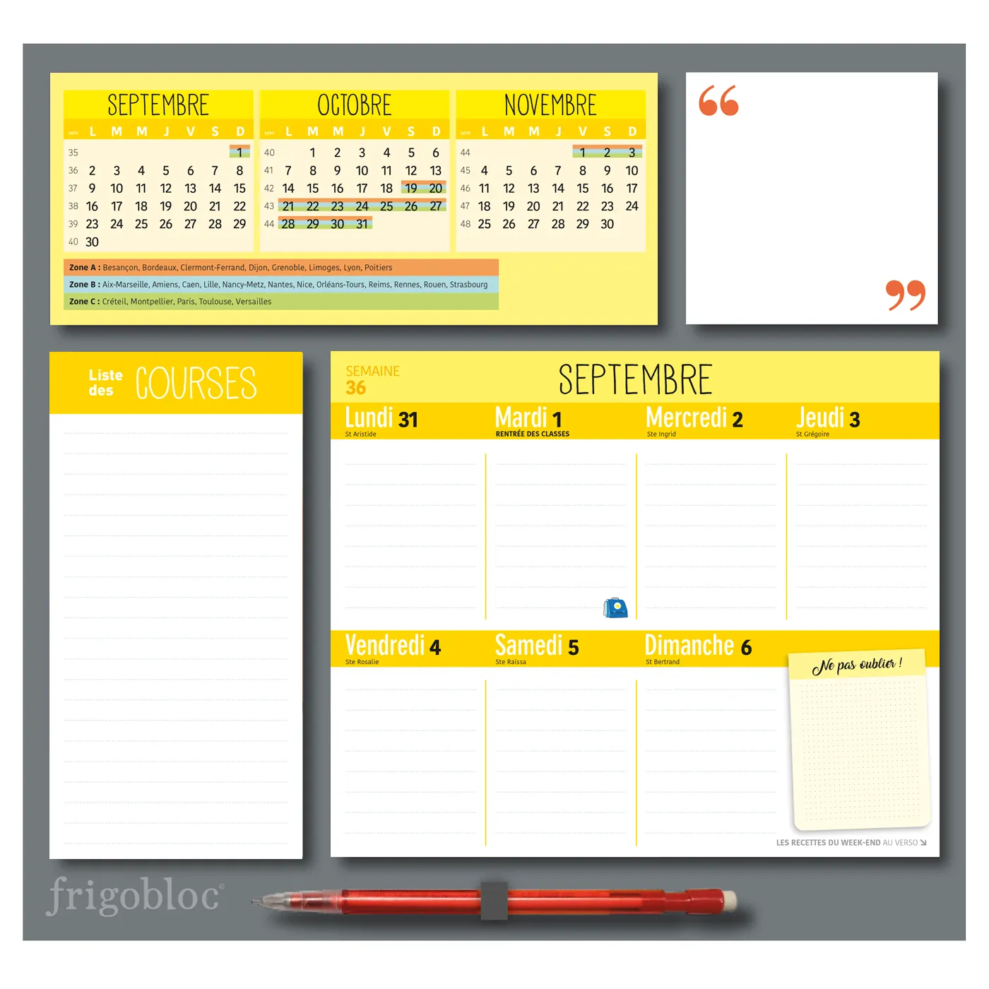 Frigobloc Hebdomadaire Calendrier familial sept 2020-déc 2021