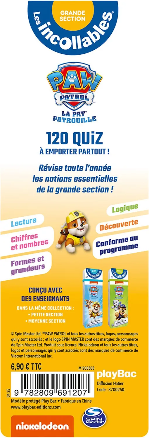 Les Incollables Grande Section éventail quiz Pat' Patrouille
