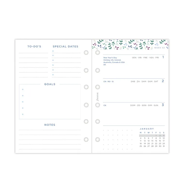 Filofax Garden recharge hebdo Pocket 2027 florale