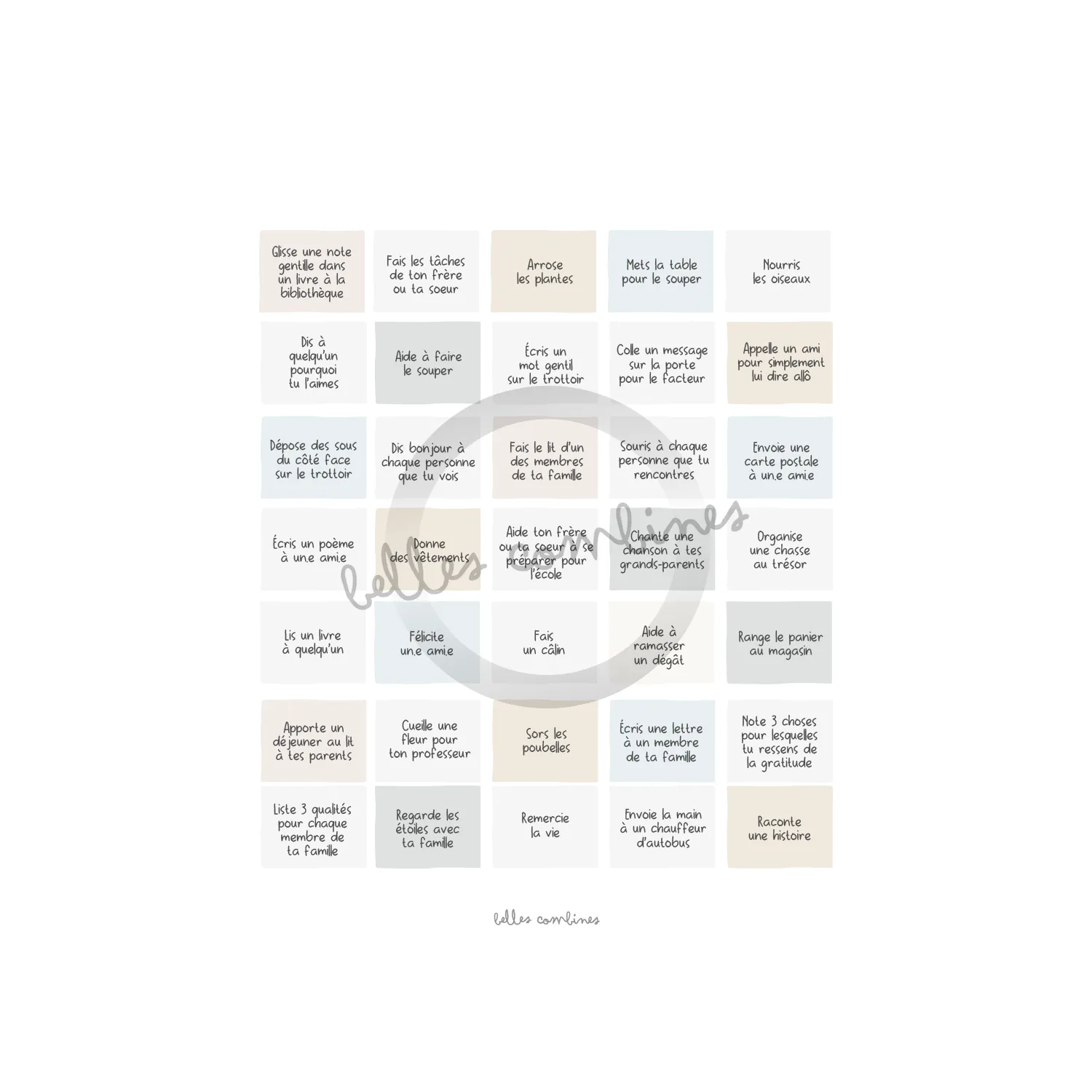 Les Belles Combines Bingo des petits gestes altruistes à imprimer