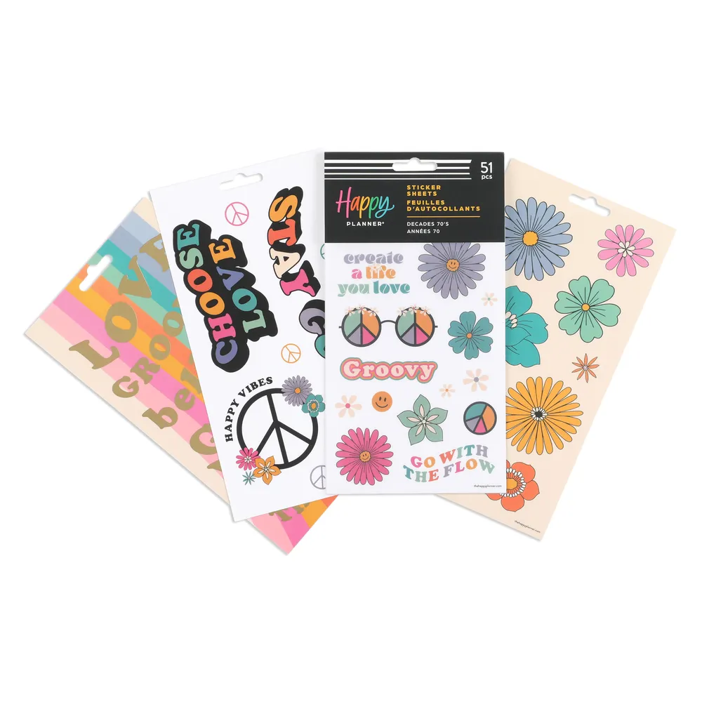 Happy Planner Decades 70s stickers disco 5 feuilles 51 pièces
