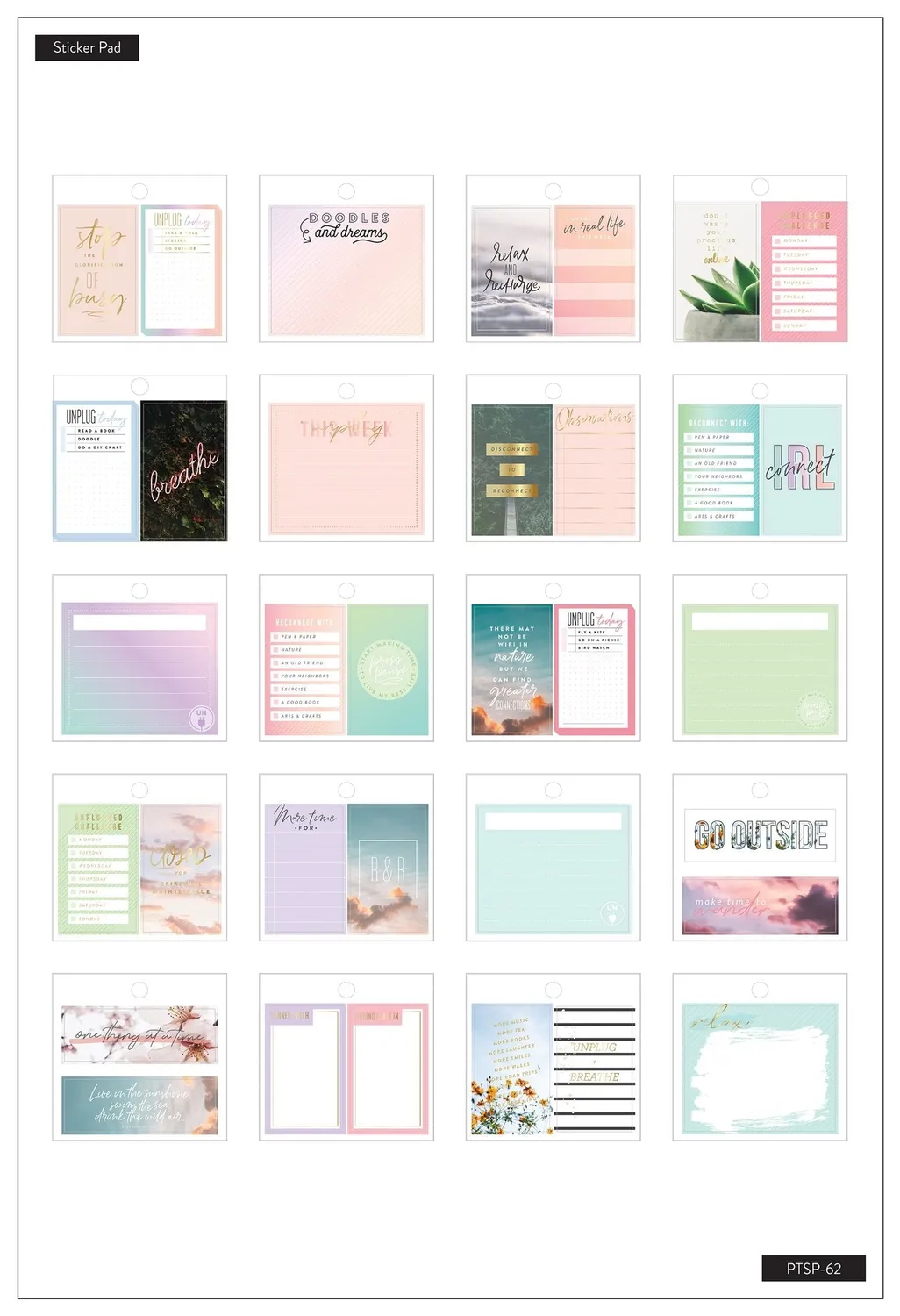 Happy Planner Digital Detox mini stickers pad 20 planches