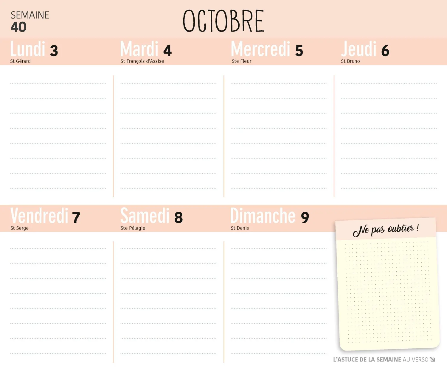 Frigobloc Maison Zen calendrier hebdomadaire aimanté