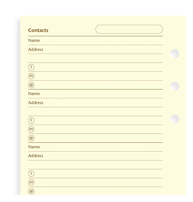 Filofax Personal recharge carnet d'adresses crème 20 feuilles