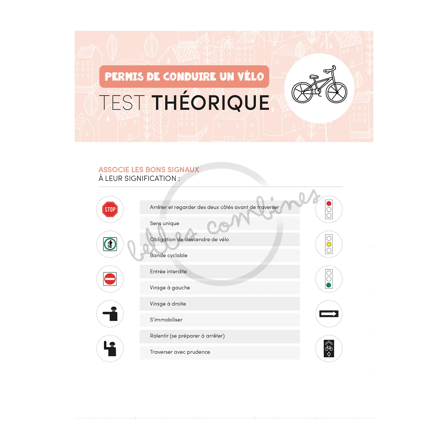 Les Belles Combines permis vélo fiche à imprimer