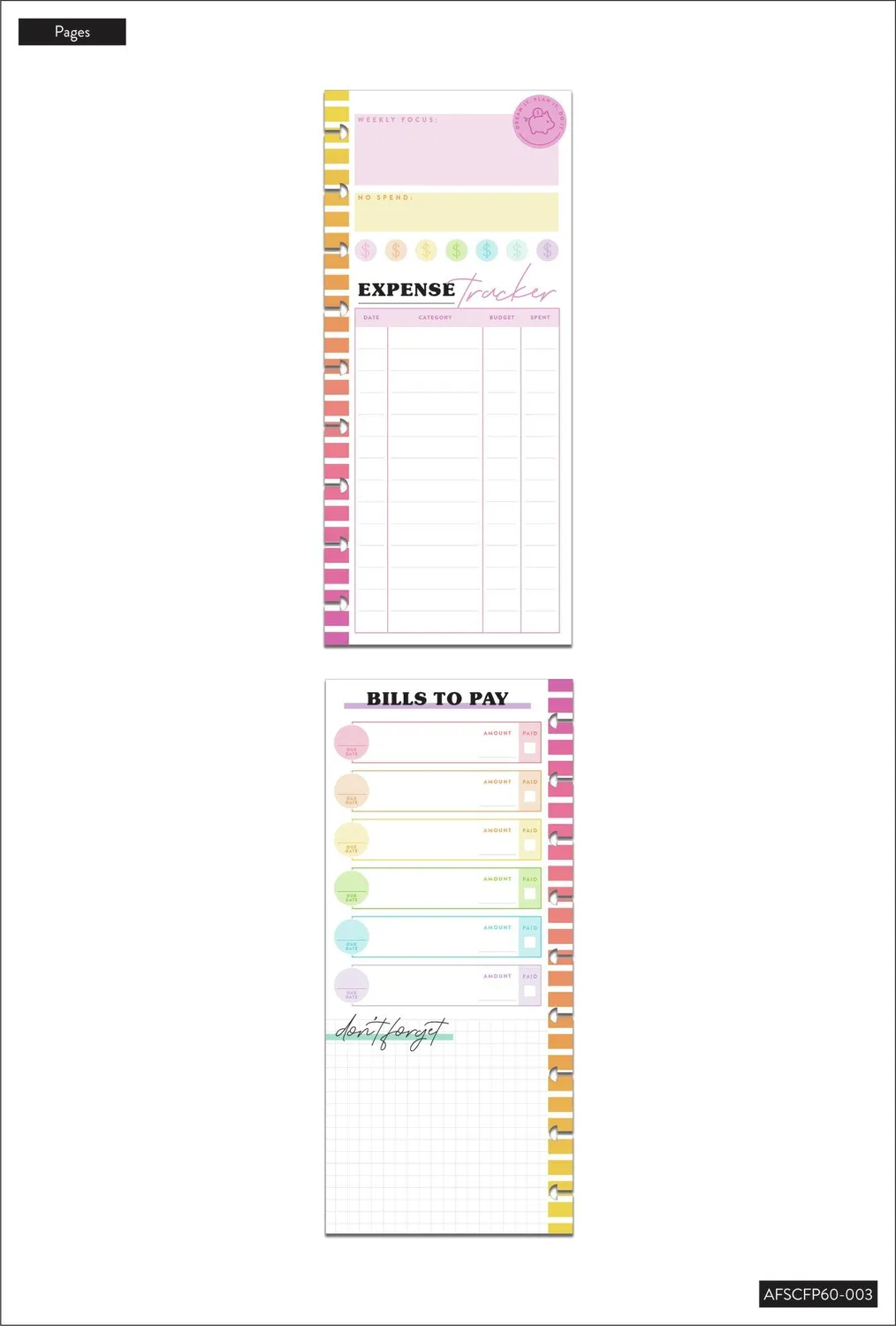 Happy Planner Savvy Saver papier budget Classic 60 feuilles