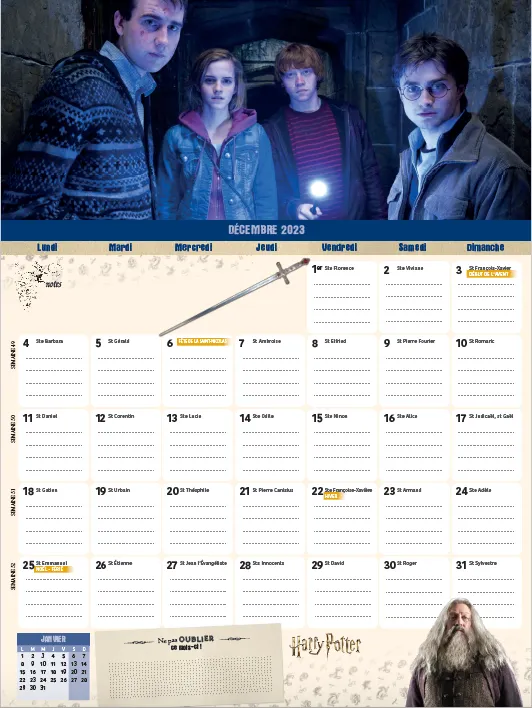 Frigobloc Mensuel 2023 Harry Potter calendrier aimanté famille