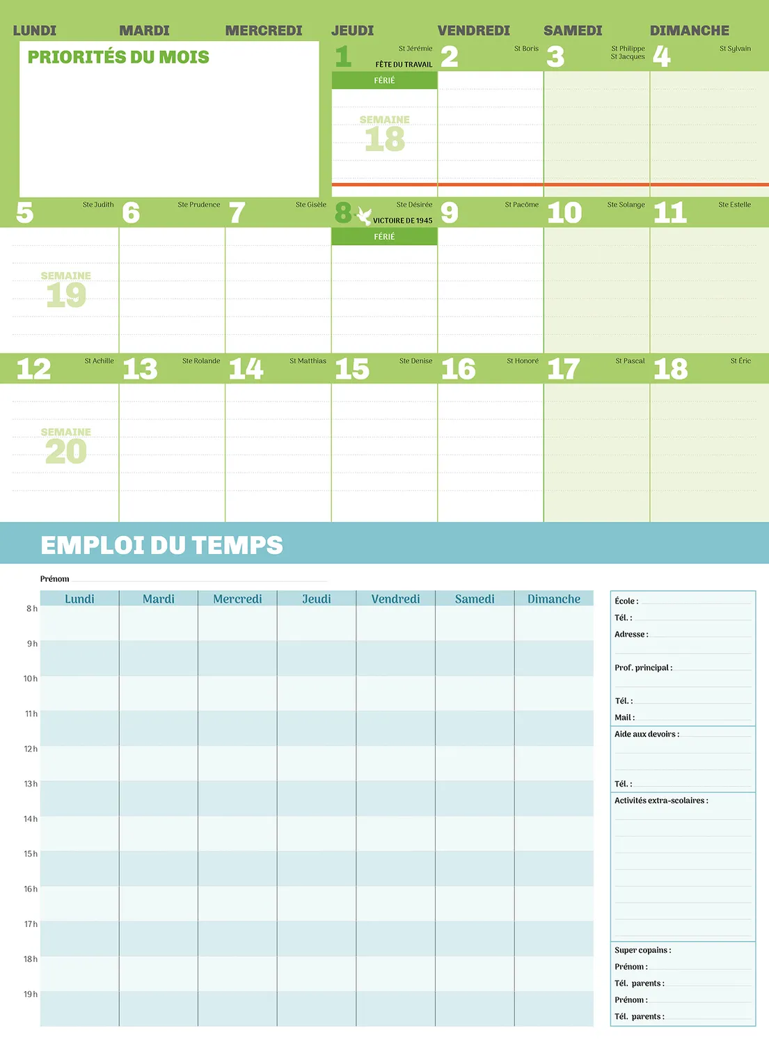 Frigobloc Ultra Simple calendrier familial aimanté sept 2024-déc 2025