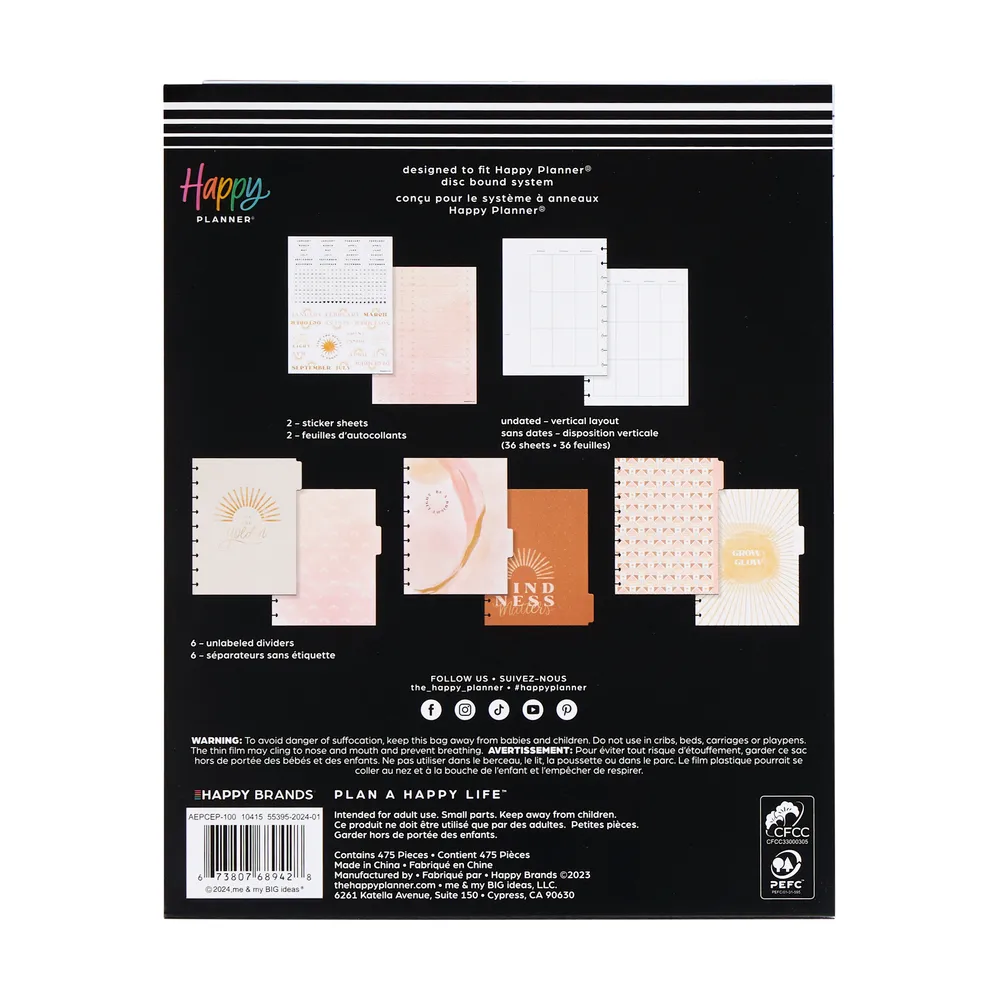 Happy Planner Golden Hour Classic Vertical recharge agenda 6 mois non datée